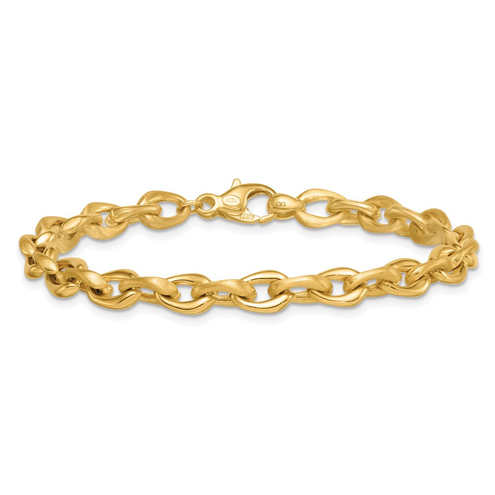 14K Yellow Gold Polished And Brushed 6.5mm Fancy Cable Chain 7.5 Inch Bracelet