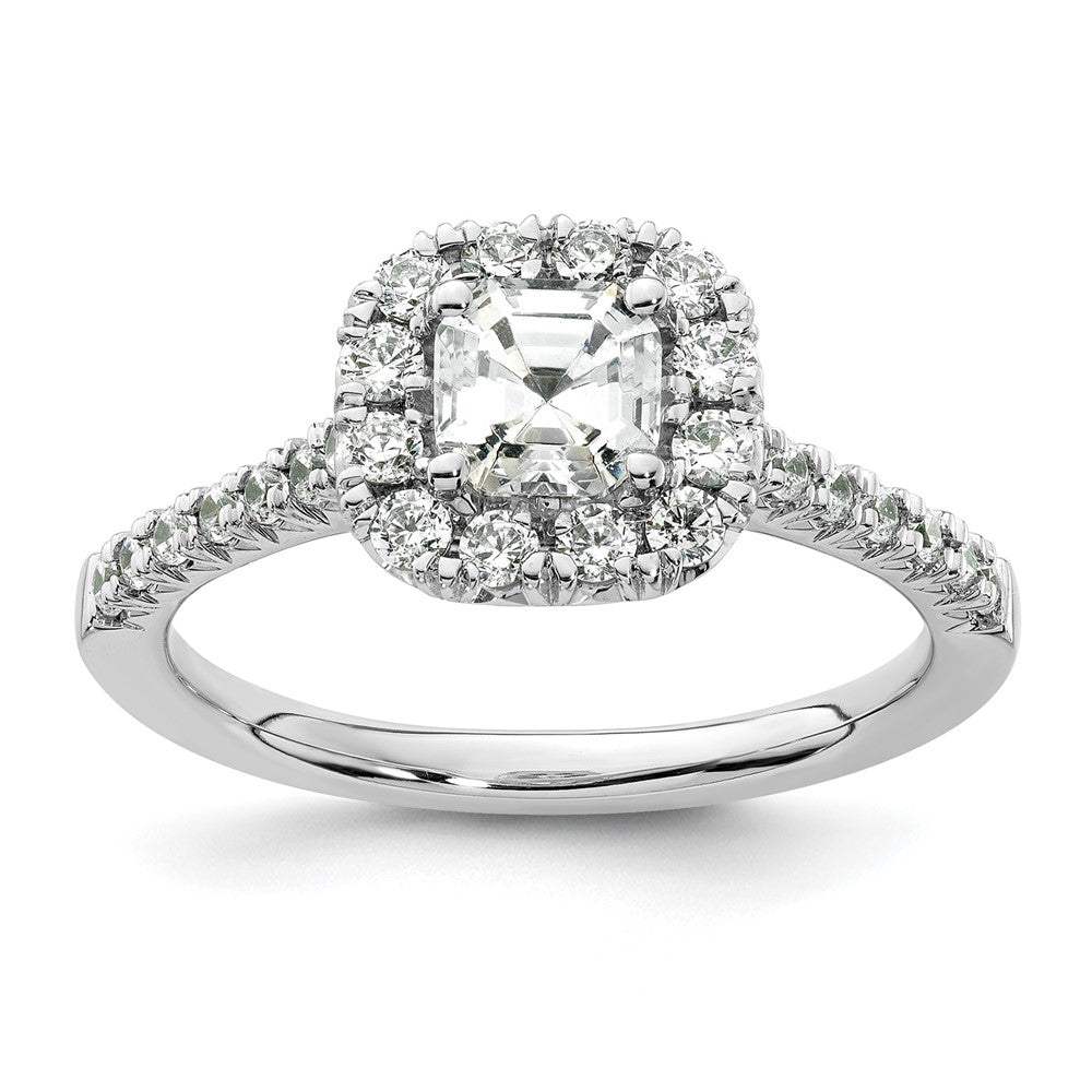 14K White Gold Halo (Holds 3/4 carat (5mm) Asscher-cut Center) 1/2 carat Diamond Semi-mount Engagement Ring