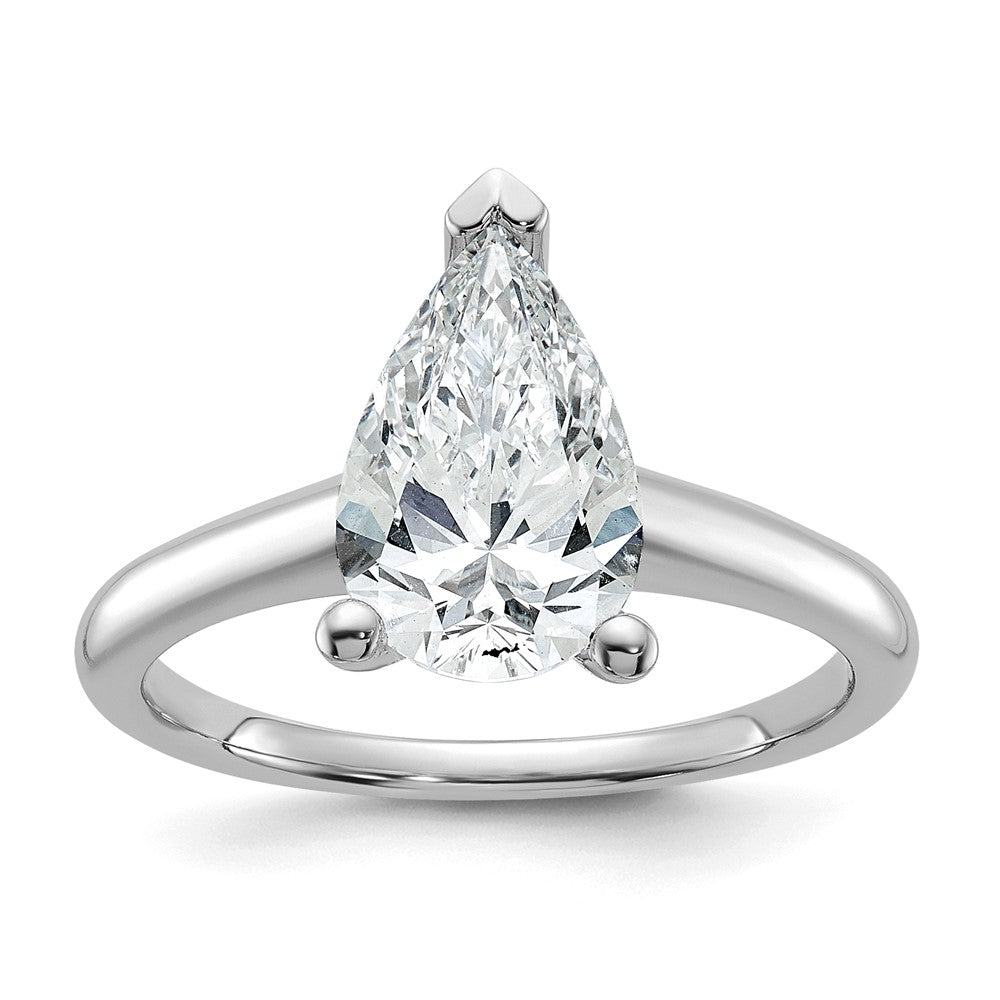 14K White Gold 2 carat Certified Lab Grown Diamond VS+ F+ Pear Solitaire Complete Engagement Ring