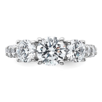 14K White Gold 3 carat Lab Grown Diamond VS/SI+ G+ Round Complete Three Stone Engagement Ring