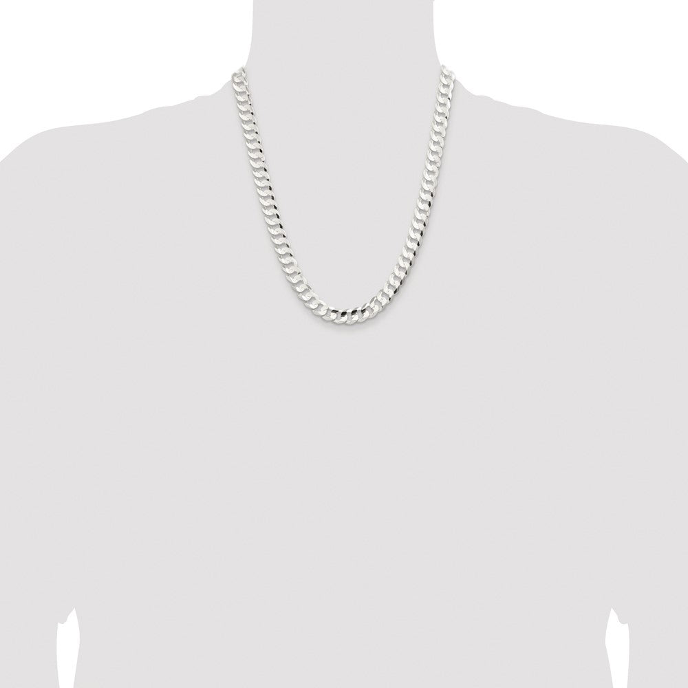 Sterling Silver Rhodium-plated 9.75mm Concave Beveled Curb 22 Inch Chain