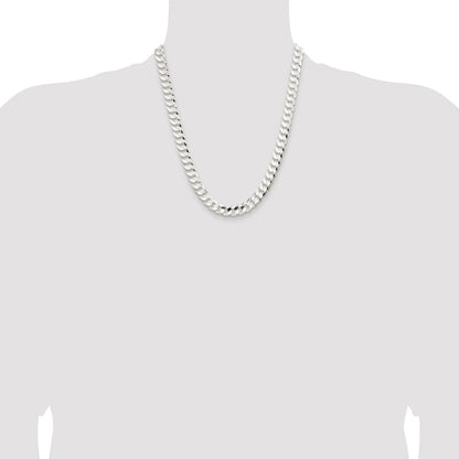 Sterling Silver Rhodium-plated 9.75mm Concave Beveled Curb 22 Inch Chain