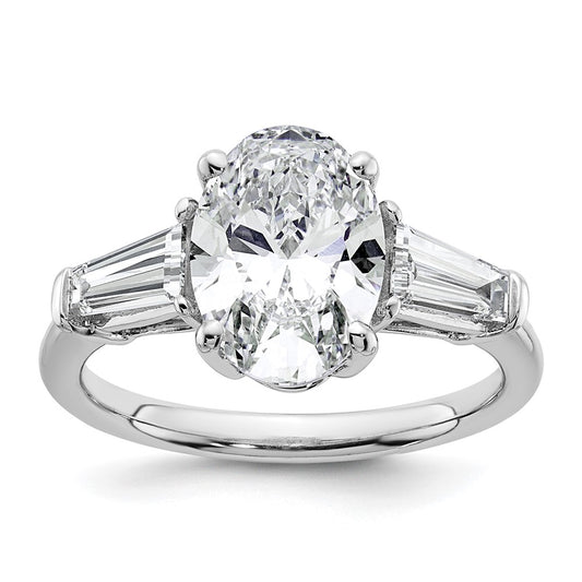 14K White Gold 3 1/5 carat Certified Lab Grown Diamond VS+ F+ Oval and Tapered Baguette Complete Three Stone Engagement Ring