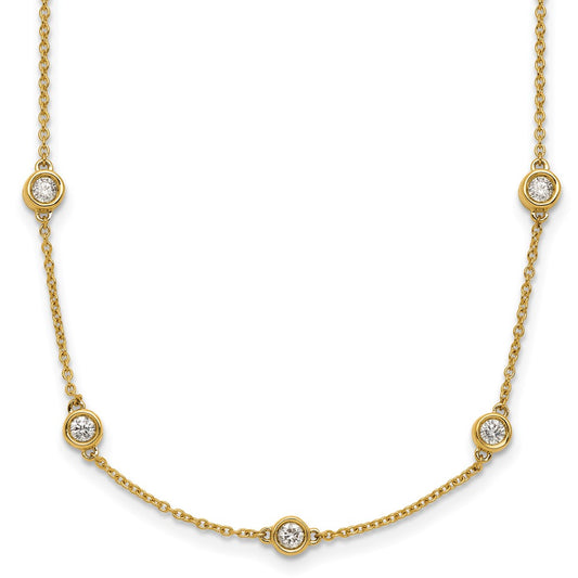 14K Yellow Gold Complete 1.3 carat Bezel-set Diamond and Cable Chain 20-Station 20 Inch Necklace