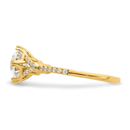 14K Yellow Gold (Holds 1 carat (6.5mm) Round Center) 1/8 carat Diamond Semi-Mount Engagement Ring