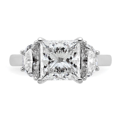 14K White Gold 1 carat Lab Grown Diamond VS+ F+ Half Moon 3 carat Princess Center Semi Mount Three Stone Engagement Ring
