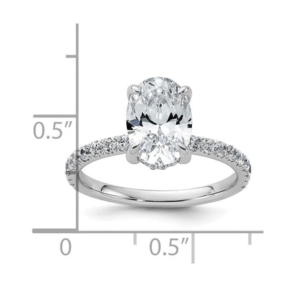 14K White Gold 2 5/8 carat Certified Lab Grown Diamond VS+ F+ Oval Complete Solitaire with Flair Engagement Ring