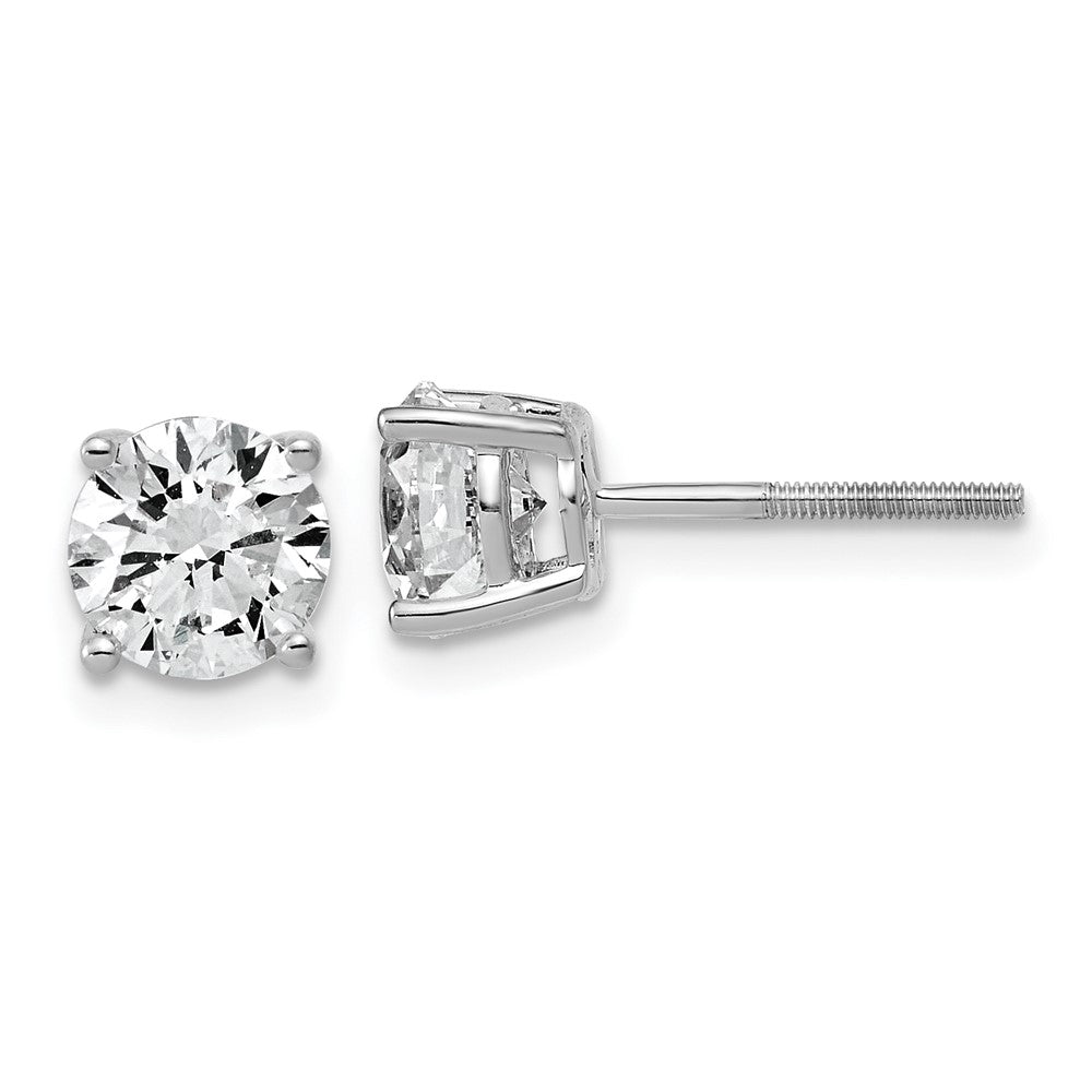 14K White Gold 2 carat Lab Grown Diamond VS+ F+ Round Complete Four Prong Lightweight Screwback Stud Earrings