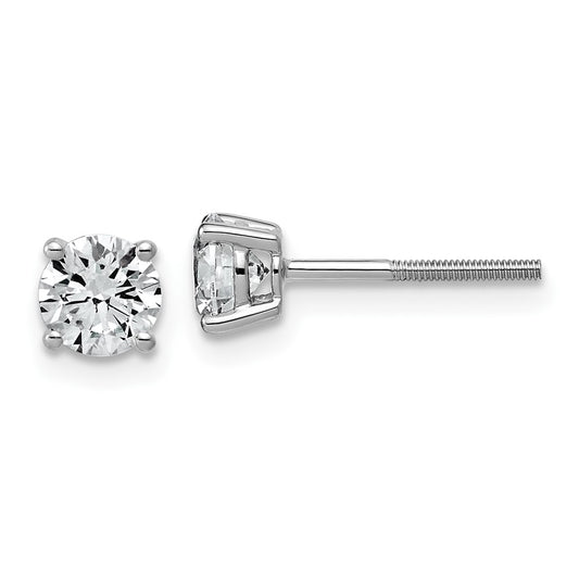 14K White Gold 1 carat Lab Grown Diamond VS/SI+ G+ Round Complete Four Prong Lightweight Screwback Stud Earrings