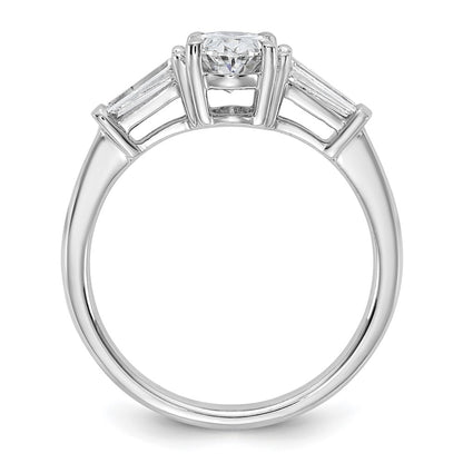 14K White Gold 1 1/2 carat Certified Lab Grown Diamond VS+ F+ Oval and Tapered Baguette Complete Three Stone Engagement Ring
