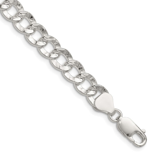 Sterling Silver 7.6mm Hammered Curb 24 Inch Chain