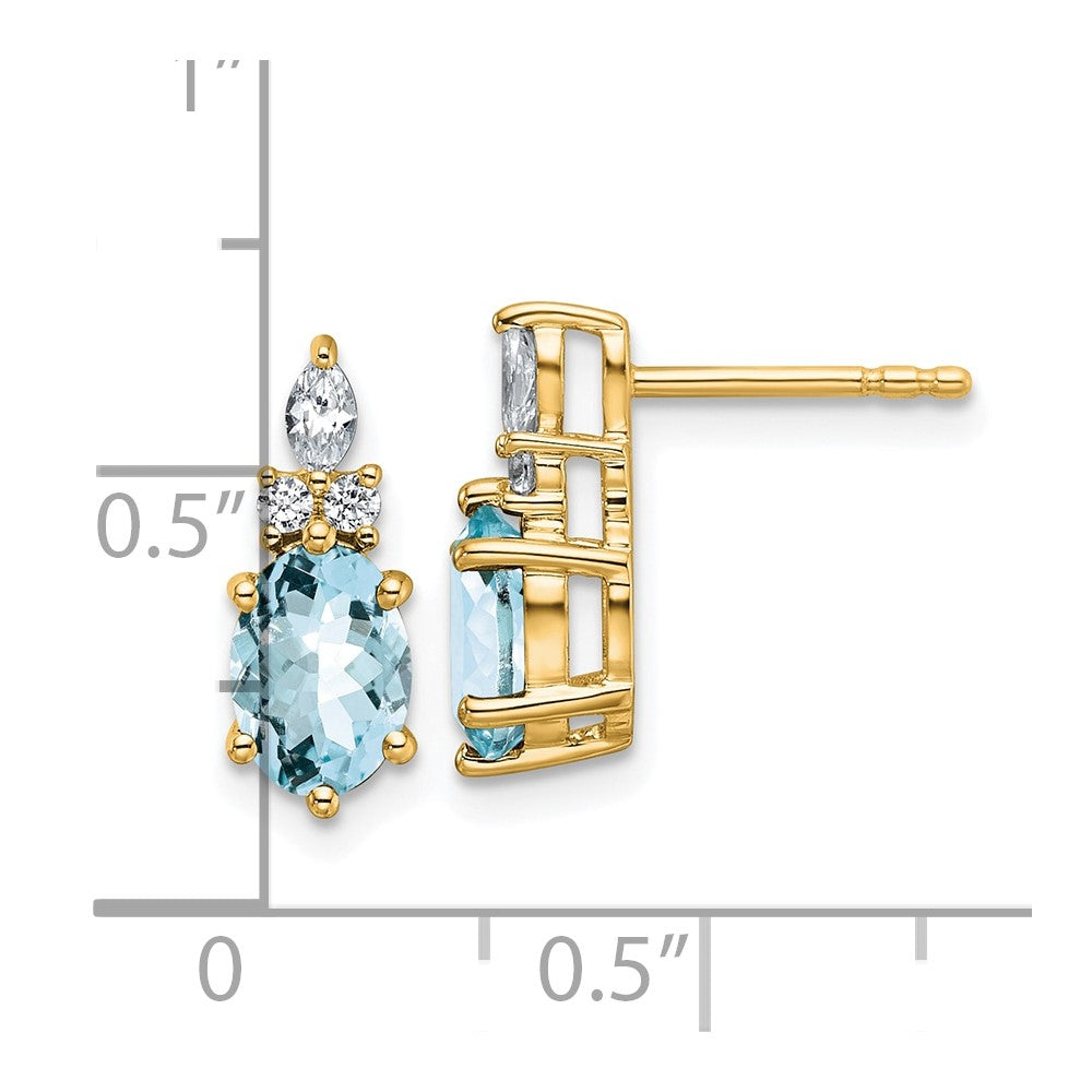 14K Yellow Gold Diamond and 7x5 Oval March/Aquamarine Post Earrings