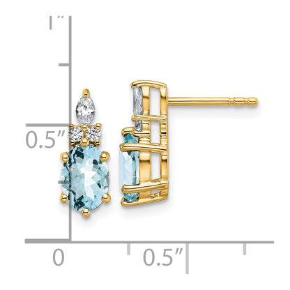 14K Yellow Gold Diamond and 7x5 Oval March/Aquamarine Post Earrings