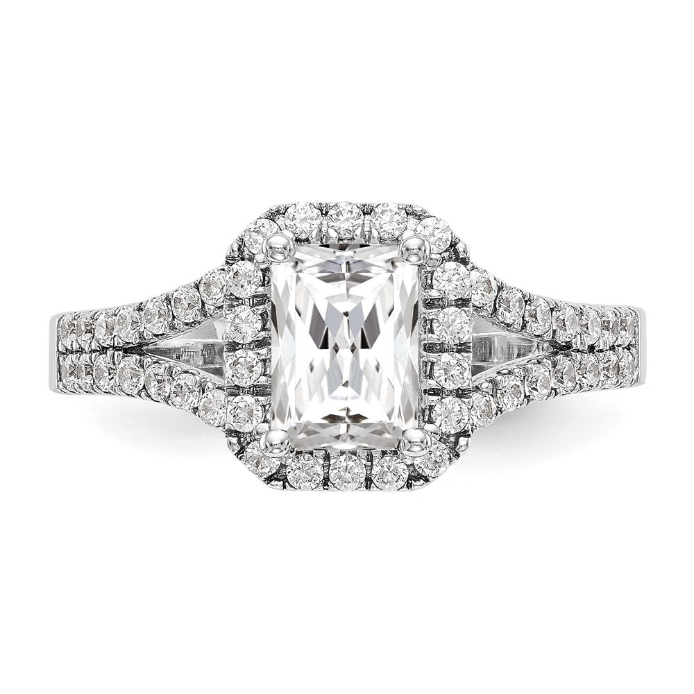 True Origin 14K White Gold 1/2 carat Lab Grown Diamond VS+ F+ Semi-Mount Emerald Halo Engagement Ring