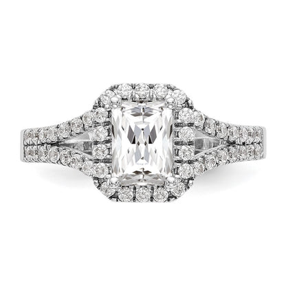 True Origin 14K White Gold 1/2 carat Lab Grown Diamond VS+ F+ Semi-Mount Emerald Halo Engagement Ring