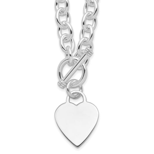 Sterling Silver RH-plated Heart Fancy Link Toggle 18 Inch Necklace