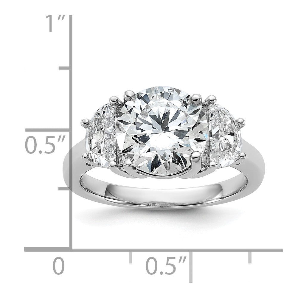 14K White Gold 1 carat Lab Grown Diamond VS/SI+ G+ 3 carat Center Round Semi Mount Three Stone Engagement Ring