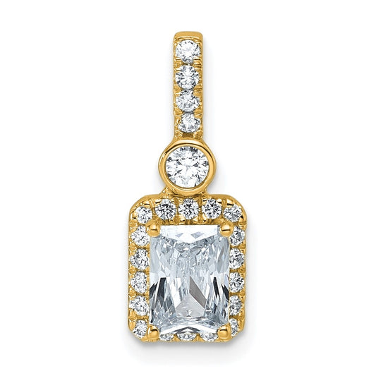 14K Yellow Gold 1 carat Lab Grown Diamond VS/SI+ G+ Radiant Complete Halo Pendant