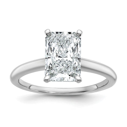 14K White Gold 2 1/2 carat Lab Grown Diamond VS+ F+ Radiant Solitaire Complete Engagement Ring