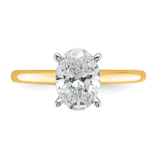 14K Two-Tone Gold 1 1/2 carat Certified Lab Grown Diamond VS+ F+ Oval Complete Solitaire Engagement Ring