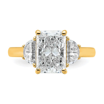 14K Yellow Gold 3 1/8 carat Certified Lab Grown Diamond VS/SI+ G+ Radiant and Half Moon Complete Three Stone Engagement Ring