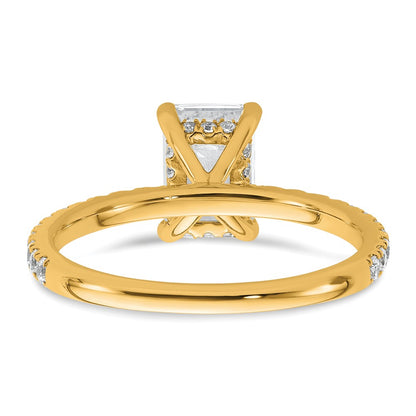14K Yellow Gold 2 carat Certified Lab Grown Diamond VS/SI+ G+ Emerald Complete Solitaire with Flair Engagement Ring
