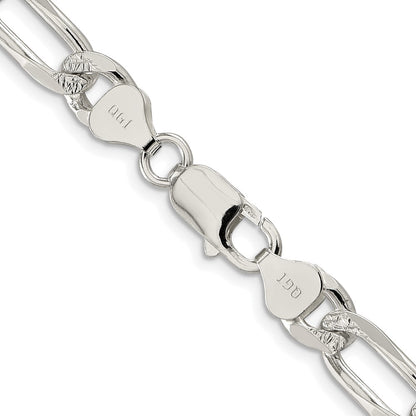 Sterling Silver Rhodium-plated 8mm Pav‚ Flat Figaro 22 Inch Chain