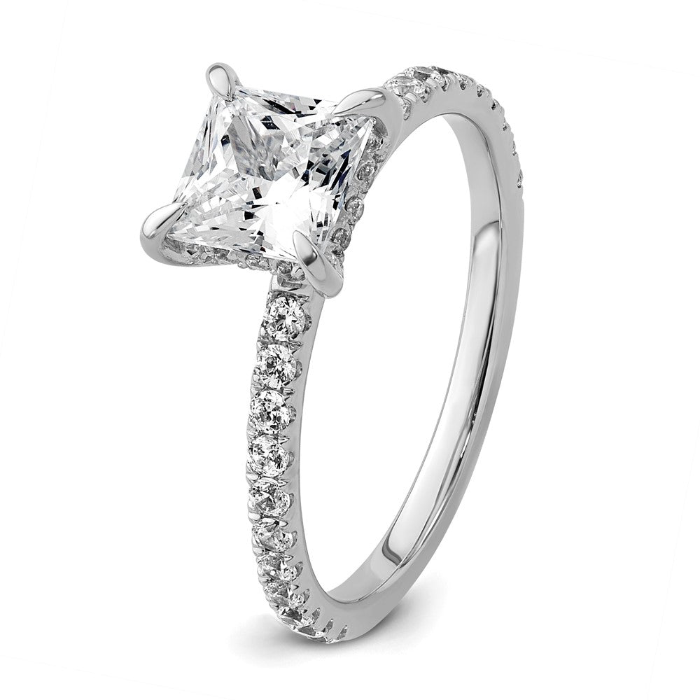 14K White Gold 2 carat Certified Lab Grown Diamond VS/SI+ G+ Princess Complete Solitaire with Flair Engagement Ring