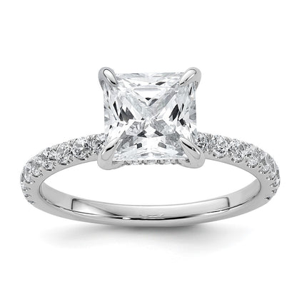 14K White Gold 2 1/2 carat Certified Lab Grown Diamond VS/SI+ G+ Princess Complete Solitaire with Flair Engagement Ring
