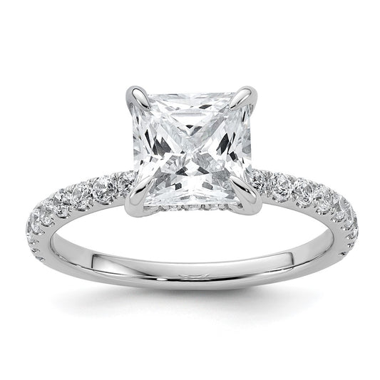 14K White Gold 2 1/2 carat Certified Lab Grown Diamond VS/SI+ G+ Princess Complete Solitaire with Flair Engagement Ring