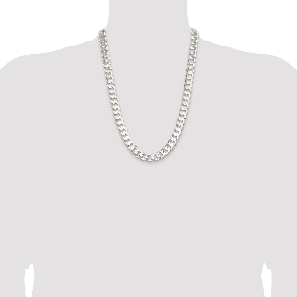 Sterling Silver Rhodium-plated 11.9mm Concave Beveled Curb 24 Inch Chain