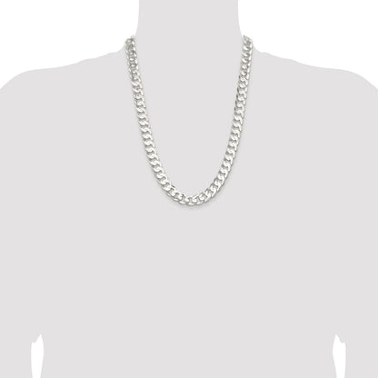 Sterling Silver Rhodium-plated 11.9mm Concave Beveled Curb 24 Inch Chain