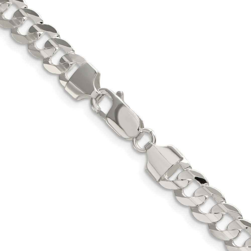 Sterling Silver Rhodium-plated 6.75mm Concave Beveled Curb 30 Inch Chain