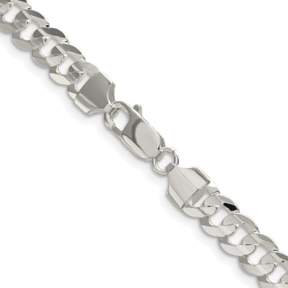Sterling Silver Rhodium-plated 6.75mm Concave Beveled Curb 30 Inch Chain