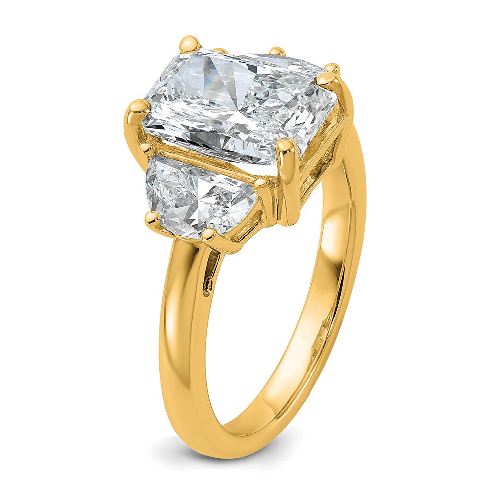 14K Yellow Gold 1 carat Lab Grown Diamond VS/SI+ G+ Half Moon 3 carat Radiant Center Semi Mount Engagement Ring