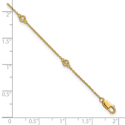 14K Yellow Gold Complete 1/8 carat Bezel-set Diamond and Cable Chain 5-Station 7 Inch Bracelet