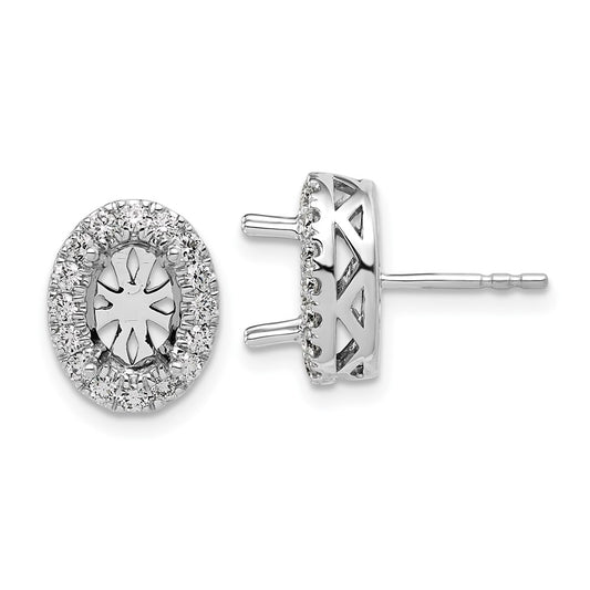 14K White Gold 1/2 carat Lab Grown Diamond VS/SI+ G+ Oval Semi Mount Halo Post Earrings