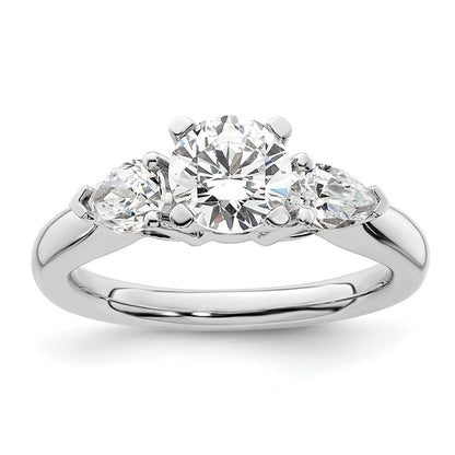 14K White Gold 3-Stone Peg Set Center Pear Diamond Semi-mount Engagement Ring