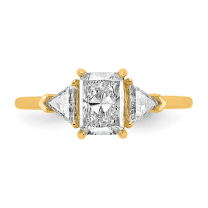 14K Yellow Gold 1 3/8 carat Certified Lab Grown Diamond VS/SI+ G+ Radiant and Triangle Complete Three Stone Engagement Ring
