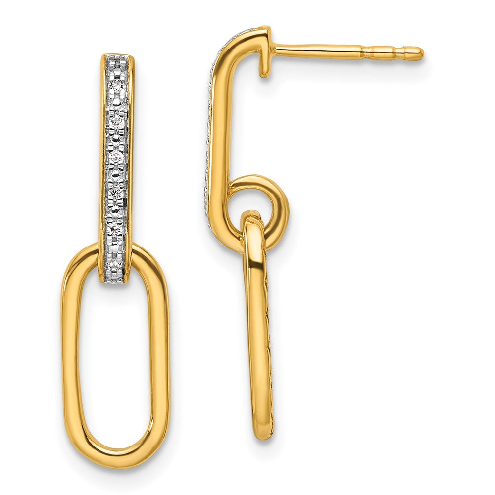 14K Yellow Gold Polished 1/20 carat Diamond Paperclip Link Dangle Post Earrings