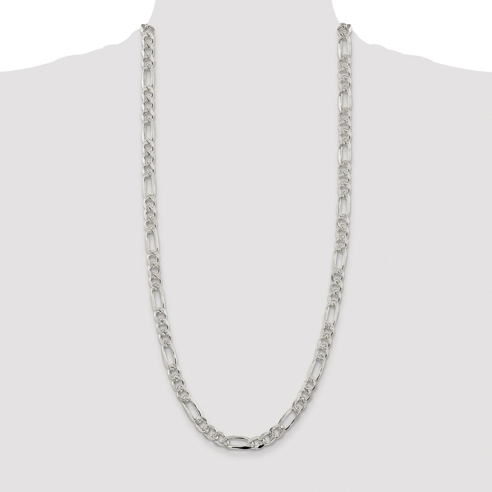 Sterling Silver Rhodium-plated 8mm Pav‚ Flat Figaro 30 Inch Chain
