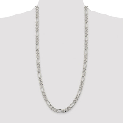 Sterling Silver Rhodium-plated 8mm Pav‚ Flat Figaro 30 Inch Chain