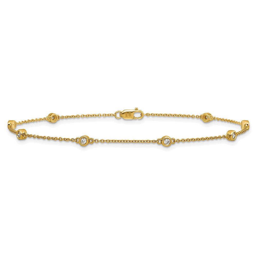 14K Yellow Gold Complete 1/5 carat Bezel-set Diamond and Cable Chain 8-Station 9 Inch Anklet