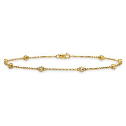 14K Yellow Gold Complete 1/5 carat Bezel-set Diamond and Cable Chain 8-Station 9 Inch Anklet