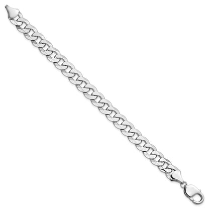 14K White Gold 9.5mm Flat Beveled Curb 8 Inch Chain