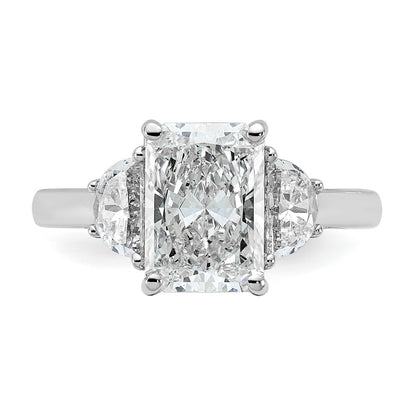 14K White Gold 5/8 carat Lab Grown Diamond VS+ F+ Half Moon 2 1/2 carat Radiant Center Semi Mount Engagement Ring