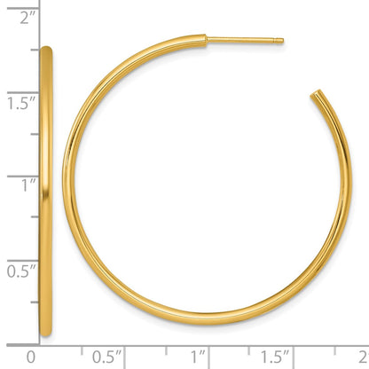 14K Yellow Gold Polished 2.0 x 45mm Tube C-Hoop Post Earrings