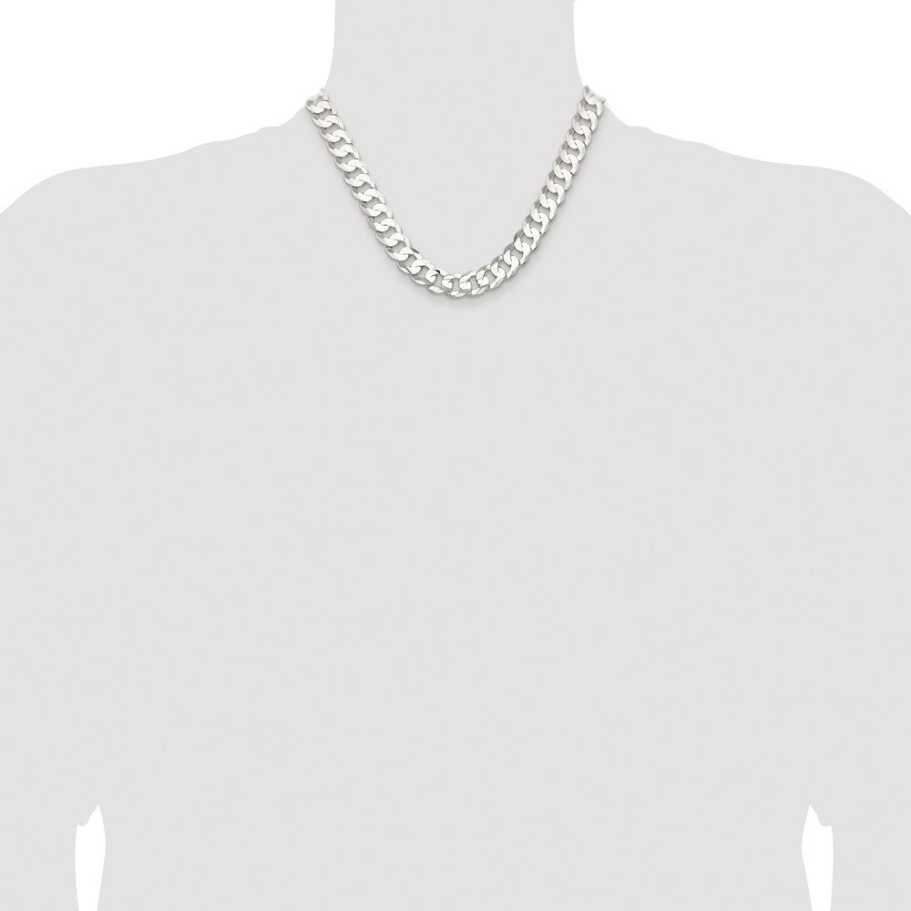 Sterling Silver Rhodium-plated 11.9mm Concave Beveled Curb 18 Inch Chain