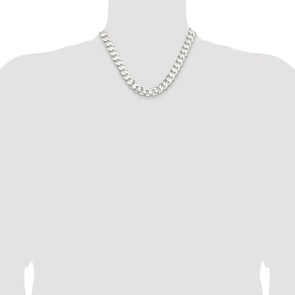 Sterling Silver Rhodium-plated 11.9mm Concave Beveled Curb 18 Inch Chain