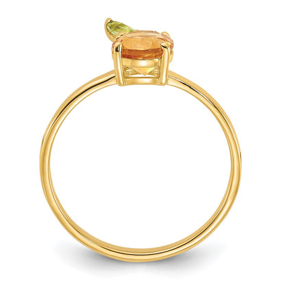 14K Yellow Gold Round Citrine and Peridot Orange Size 7 Ring